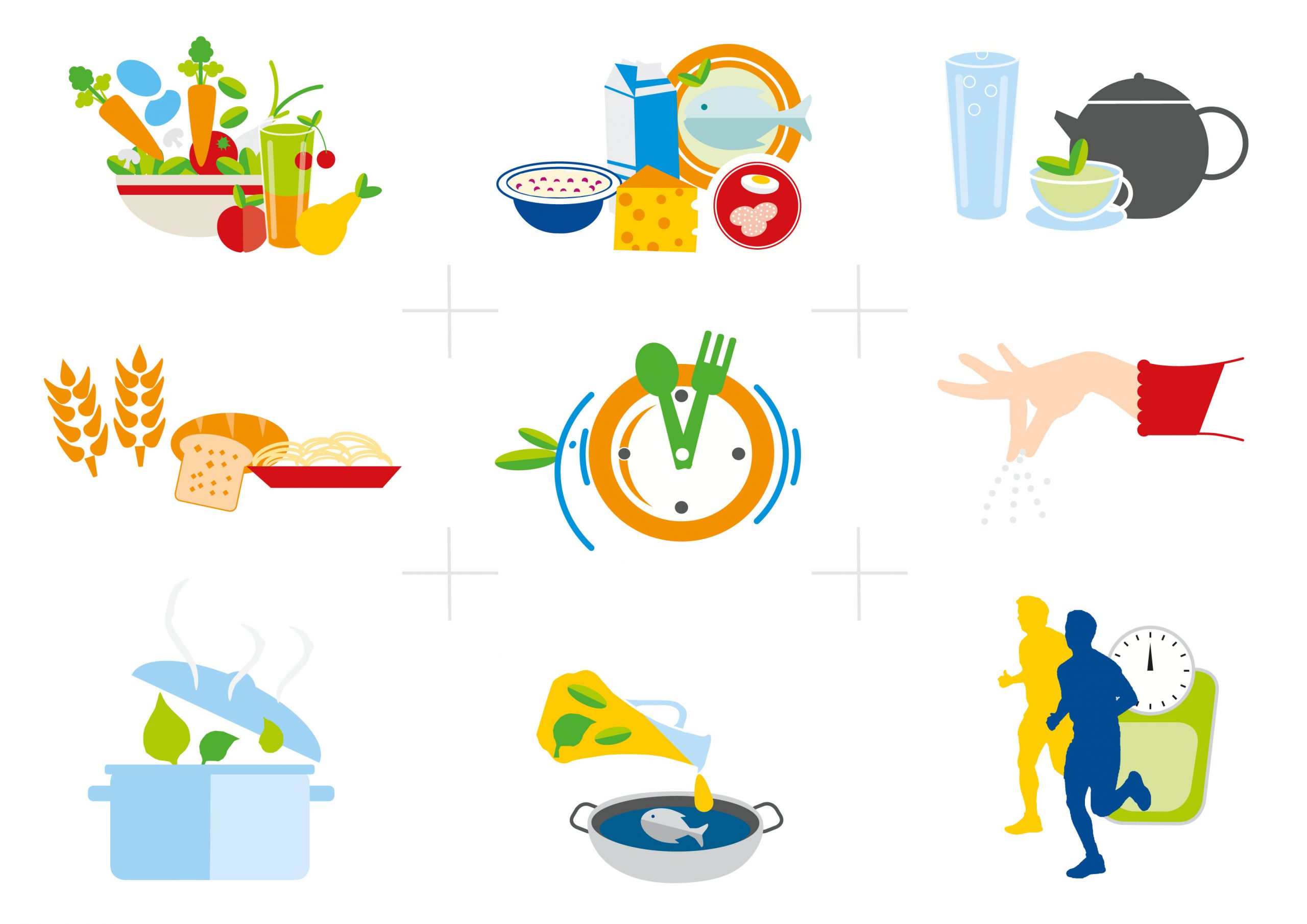 Editorial Illustration | Schulgesundheit & Prävention,10 Regeln der Deutschen Gesellschaft für Ernährung: Einzel-Illustrationen zu den 10 Empfehlungen der DGE