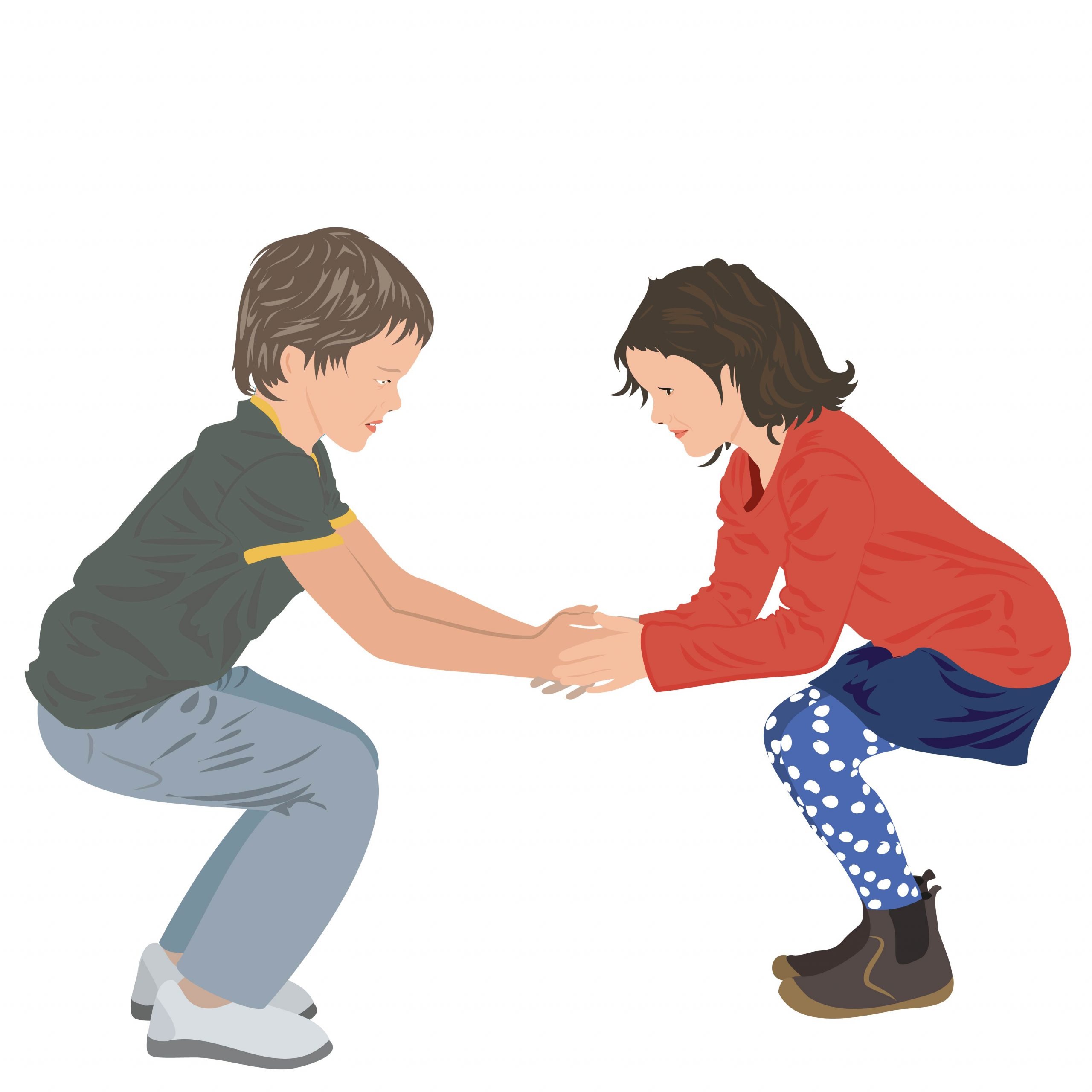 Illustration für Lernmedien aller Bildungsbereiche: Mädchen und Jungen im Grundschulalter kriegen in der Unterrichtsstunde neuen Schwung bei gemeinsamen Gleichgewichtsübungen in Bewegungspausen.