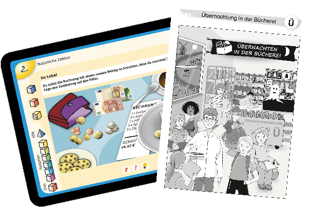 Lernmedien Illustrationen digitaler und analoger Lehrmittel zur Verlinkung auf die Lernmedien-Übersichtsseite